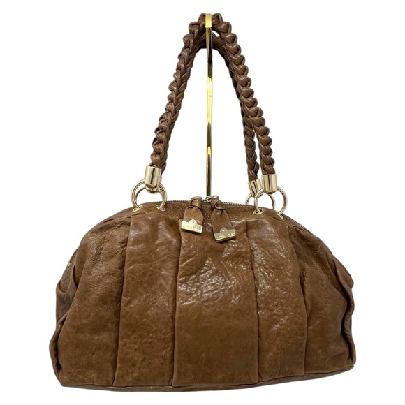 Antonio Melani Brown Leather Braided Handles Hobo Bag / Hobo - Picture 11 of 12